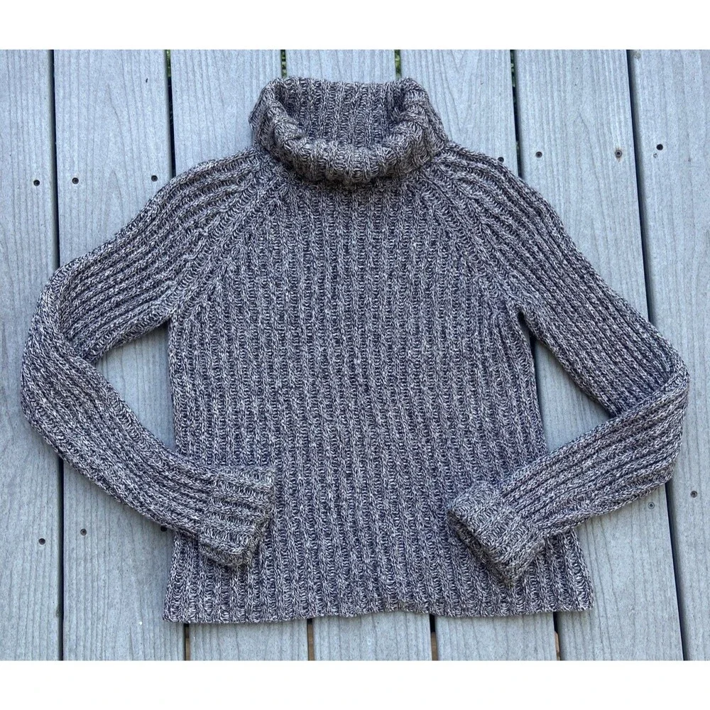 J. Crew Women’s M 100% Cotton Ribbed Marled Turtleneck Sweater Brown/Grey Y2K
